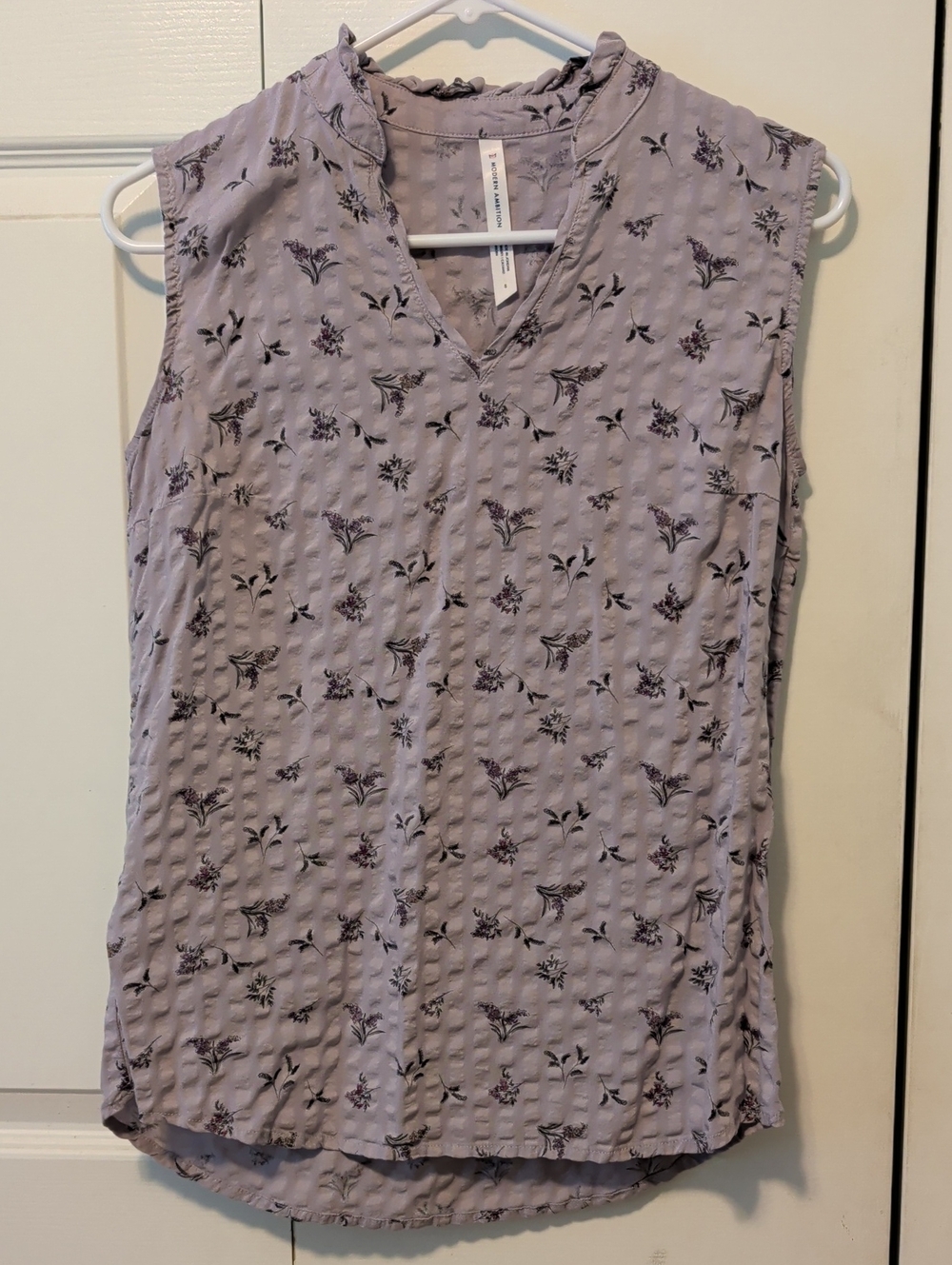 Sleeveless Lavender Floral V-Neck Blouse
